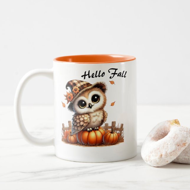 Tasse 2 Couleurs Chouette d'automne (Avec donut)