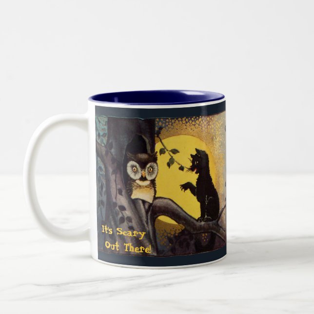 Tasse 2 Couleurs Chouette d'avertissement de chat Halloween Café Mu (Gauche)