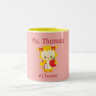 Tasse 2 Couleurs Chouette de l'enseignant Rose jaune et rouge