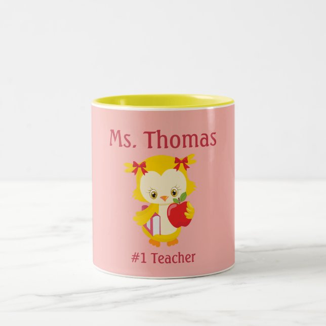 Tasse 2 Couleurs Chouette de l'enseignant Rose jaune et rouge (Centre)