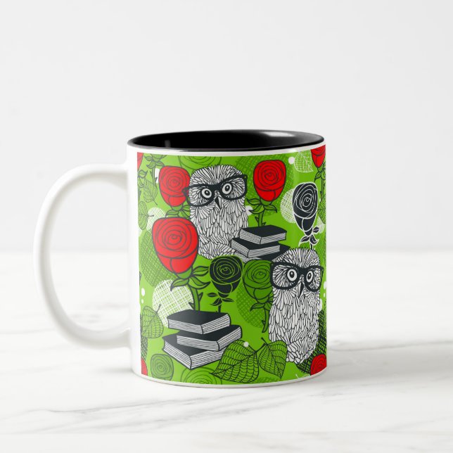 Tasse 2 Couleurs Chouette en roses rouges (Gauche)