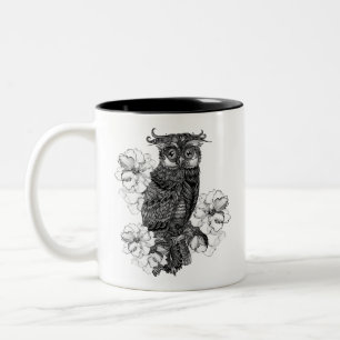 Tasse 2 Couleurs Chouette grise Orchidées blanches