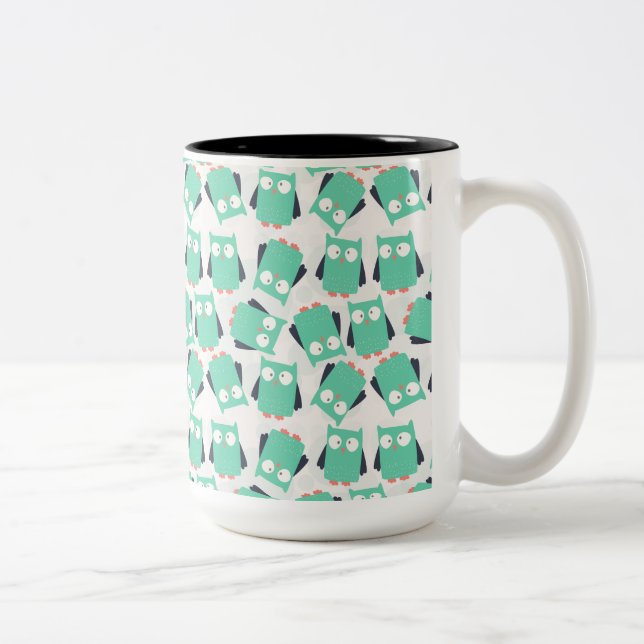 Tasse 2 Couleurs Chouettes lunaires turquoises (Droit)