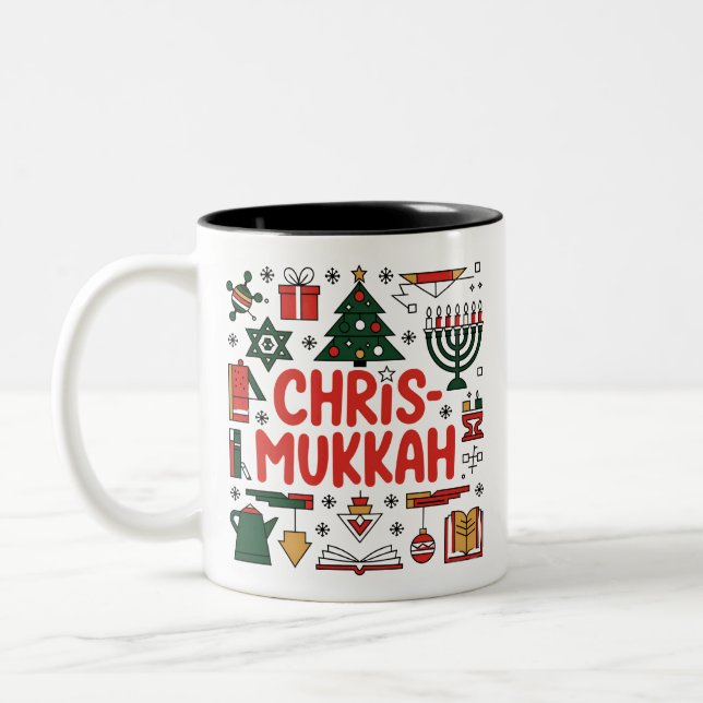 Tasse 2 Couleurs Chrismukkah Hanoukka Noël Juif Religieux (Gauche)