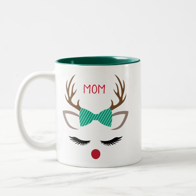 TASSE 2 COULEURS CHRISTMAS FILLE REINDEER VISAGE PERSONNALISER (Gauche)