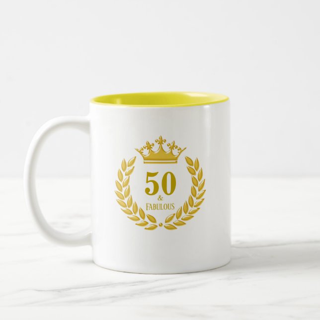 Tasse 2 Couleurs Cinquante et fabuleux avec Laurel Wreath & Crown (Gauche)