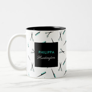 Tasse 2 Couleurs Ciseaux & Combs - Turquoise Black - Ajouter un nom