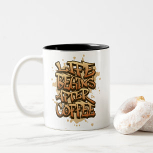 Tasse 2 Couleurs Citation de café Graffiti