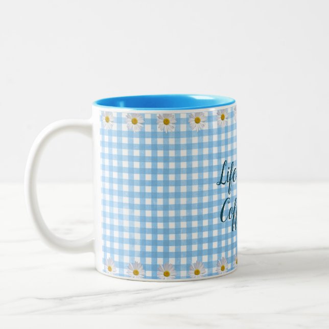 Tasse 2 Couleurs citation de café sur en vichy (Gauche)