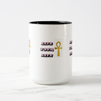 Tasse 2 Couleurs Citation de la vie Ankh égyptien - Clé d'or de la