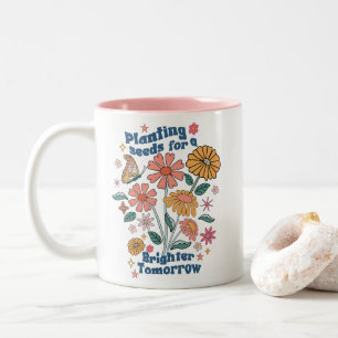 Tasse 2 Couleurs Citation Florale Rétro 