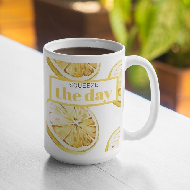 Tasse 2 Couleurs Citrons Jaunes Modernes Motif & Squeeze La Journée (Créateur téléchargé)