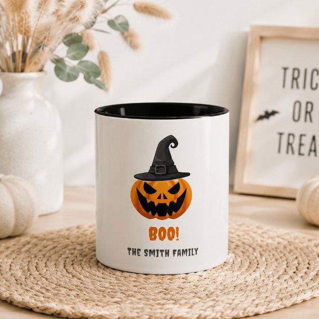 Tasse 2 Couleurs Citrouille d'Halloween “BOO!” – Nom personnalisé (Créateur téléchargé)