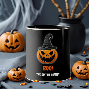 Tasse 2 Couleurs Citrouille d'Halloween "BOO !" - Nom personnalisé