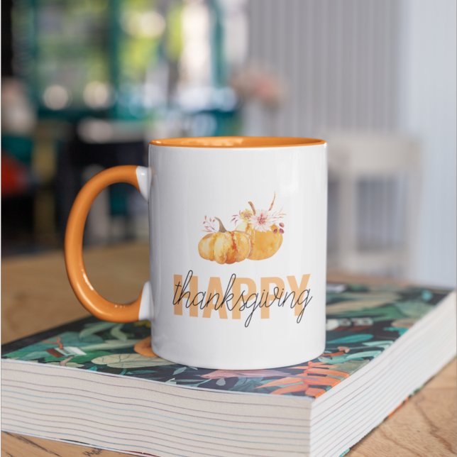 Tasse 2 Couleurs Citrouilles d'aquarelle et Bon thanksgiving orange (Créateur téléchargé)