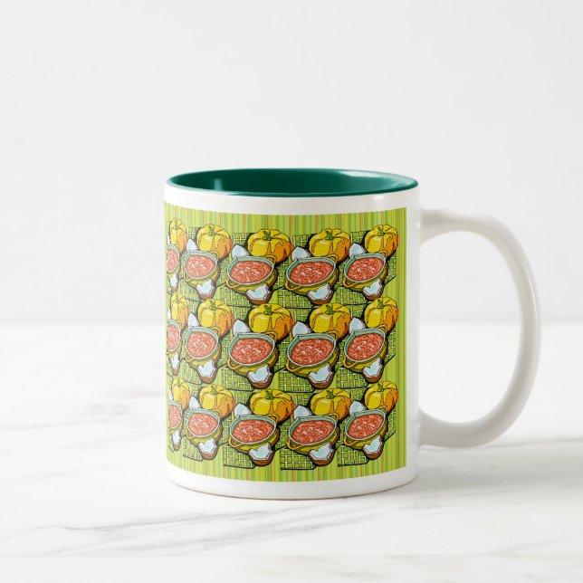 Tasse 2 Couleurs Citrouilles, soupe et Arrière - plan rayé (Droit)