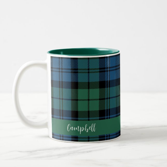 Tasse 2 Couleurs Clan de script personnalisé rustique plaid Campbel (Gauche)