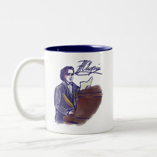 Tasse 2 Couleurs Classical Composer Chopin Piano Art Vintage 