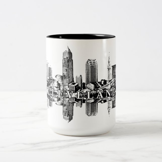 Tasse 2 Couleurs Cleveland, Ohio skyline en noir (Centre)