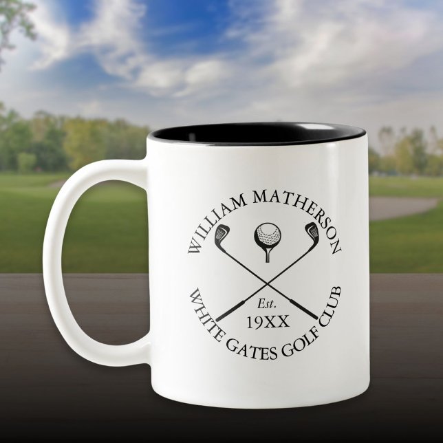 Tasse 2 Couleurs Club de golf moderne classique Nom personnalisé (Modern Classic Golf Club Name Personalized Two-Tone Coffee Mug)