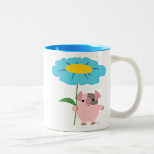 Tasse 2 Couleurs Cochon De Cartoon Mignonne Avec Bouchon Cadeau (Bl