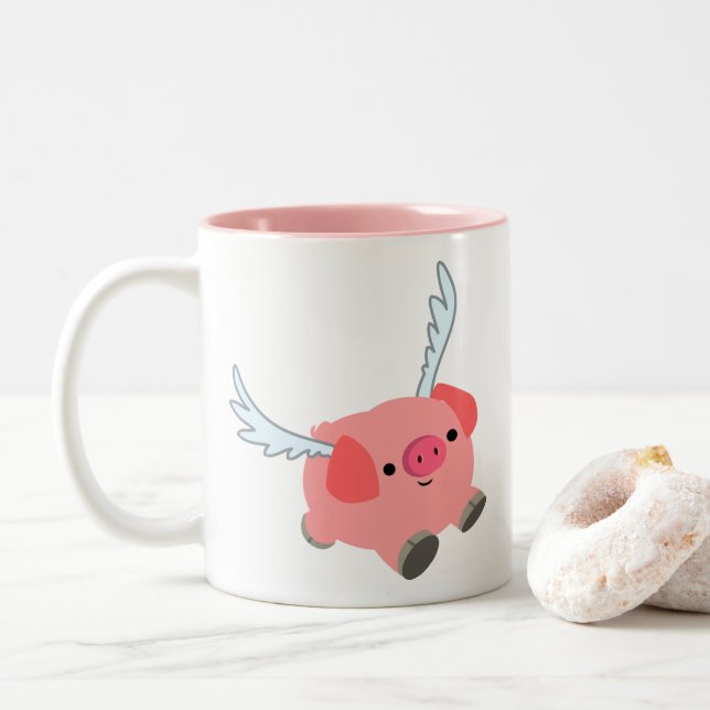 Tasse 2 Couleurs Cochon De Dessin À Charme (Avec donut)