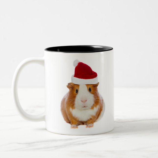 Tasse 2 Couleurs Cochon de Guinée à Père Noël casquette (Gauche)
