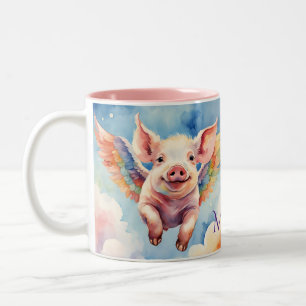 Tasse 2 Couleurs Cochon volant arc-en-ciel