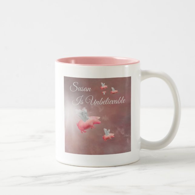 Tasse 2 Couleurs Cochon volant personnalisé (Droit)