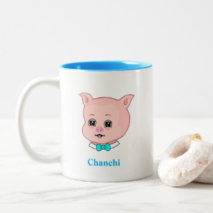 Tasse 2 Couleurs Cochonnet mignon dessin animé & calligraphie