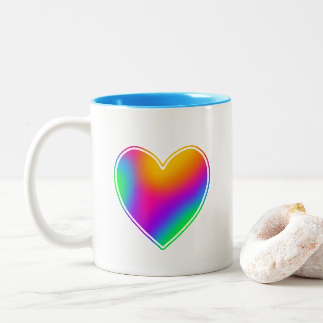 Tasse 2 Couleurs Coeur arc-en-ciel (Avec donut)