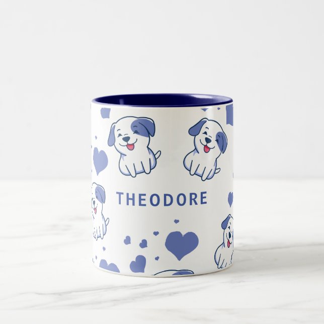 Tasse 2 Couleurs Coeur de chiot bleu mignon (Centre)