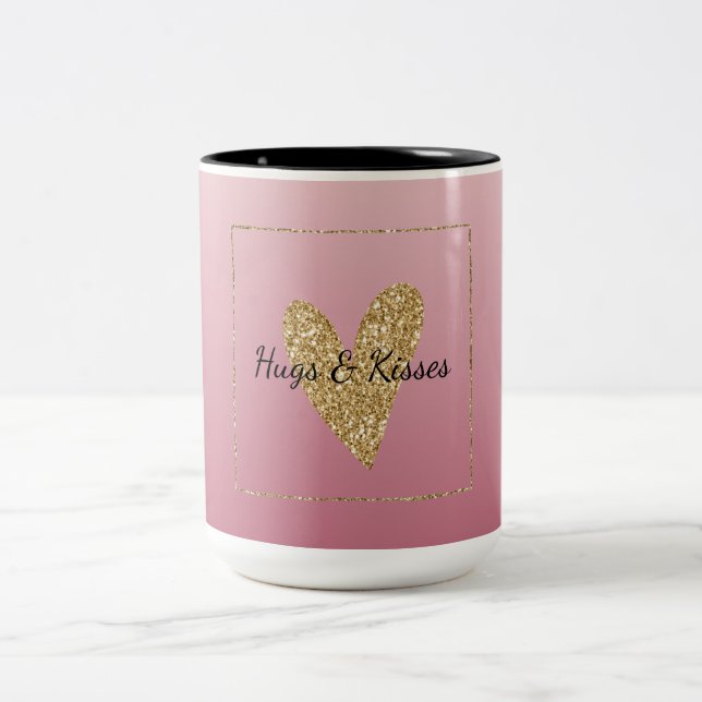 Tasse 2 Couleurs Coeur de Parties scintillant d'or rose Ombre (Centre)