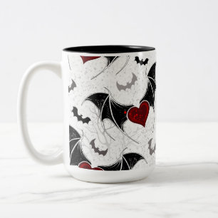 Tasse 2 Couleurs Coeur d'Halloween avec ailes de chauve-souris noir