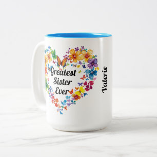 Tasse 2 Couleurs Coeur floral "Plus grande soeur jamais" avec poème