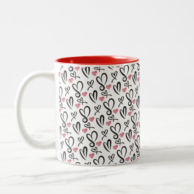 Tasse 2 Couleurs Coeur noir et blanc Motif sans couture (Gauche)