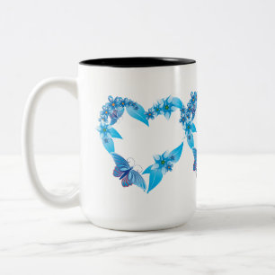 Tasse 2 Couleurs Coeur papillon bleu floral