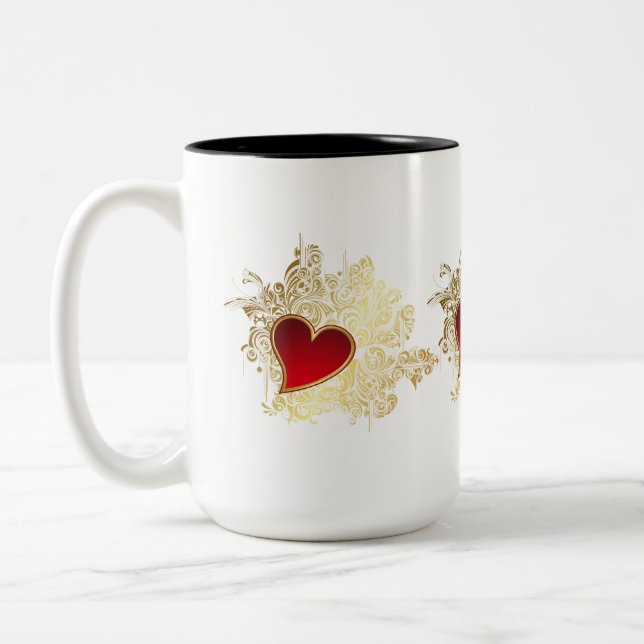 Tasse 2 Couleurs Coeur rouge sur Gold Filigree (Gauche)