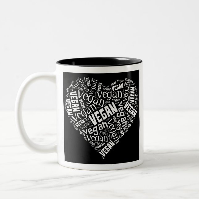 Tasse 2 Couleurs Coeur "végétalien" et citation de Mot-Nuage (Gauche)