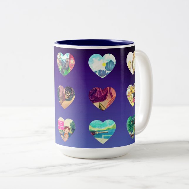 Tasse 2 Couleurs Coeurs aquarelle (Devant droit)