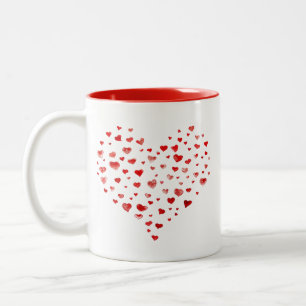 Tasse 2 Couleurs Coeurs d'aquarelle rouge très simples