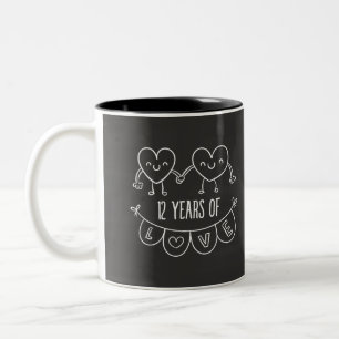 Tasse 2 Couleurs Coeurs de calèche-cadeaux du 12e anniversaire
