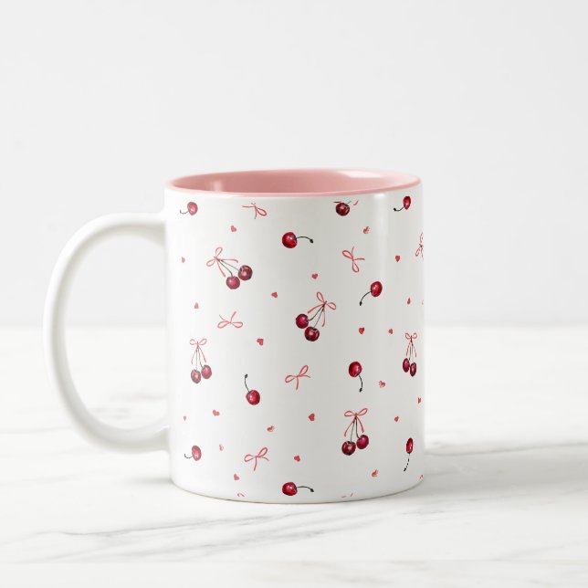 Tasse 2 Couleurs Coeurs de cerises de Bows Roses (Gauche)