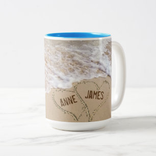 Tasse 2 Couleurs Cœurs de plage océanique avec des noms