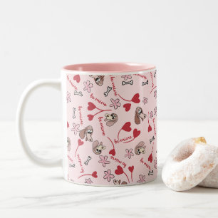 Tasse 2 Couleurs Coeurs et Basset Hounds Design Motif