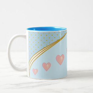Tasse 2 Couleurs Cœurs et confettis dorés sur fond bleu clair