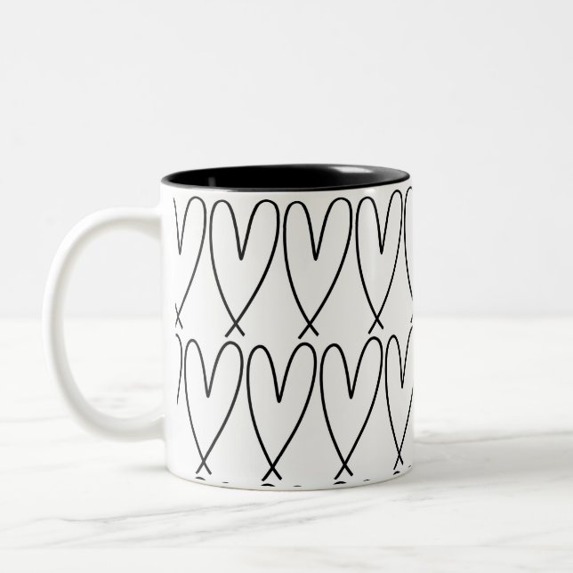Tasse 2 Couleurs Coeurs mignons Whimsical Noir & Blanc (Gauche)
