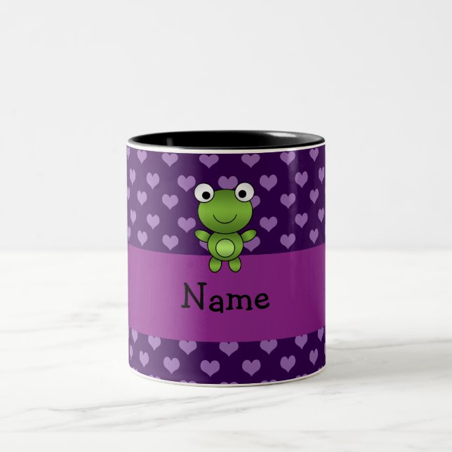 Tasse 2 Couleurs Coeurs pourpres personnalisés de grenouille nommée (Centre)