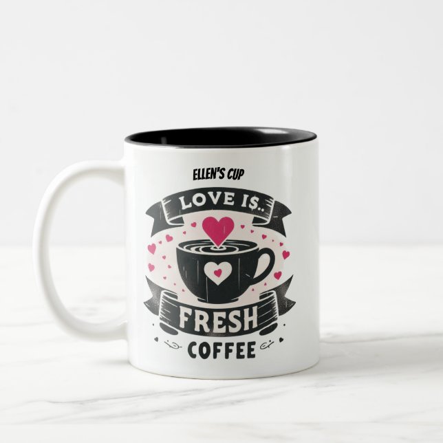 Tasse 2 Couleurs Coeurs roses mignons amour est café frais (Gauche)
