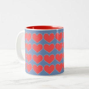 Tasse 2 Couleurs Coeurs rouges sur Motif bleu